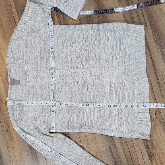 CHICO'S White Black Gold Space Dye Scoop Neck 3/4 Sleeve Tunic Sweater - S - Picture 7 of 10